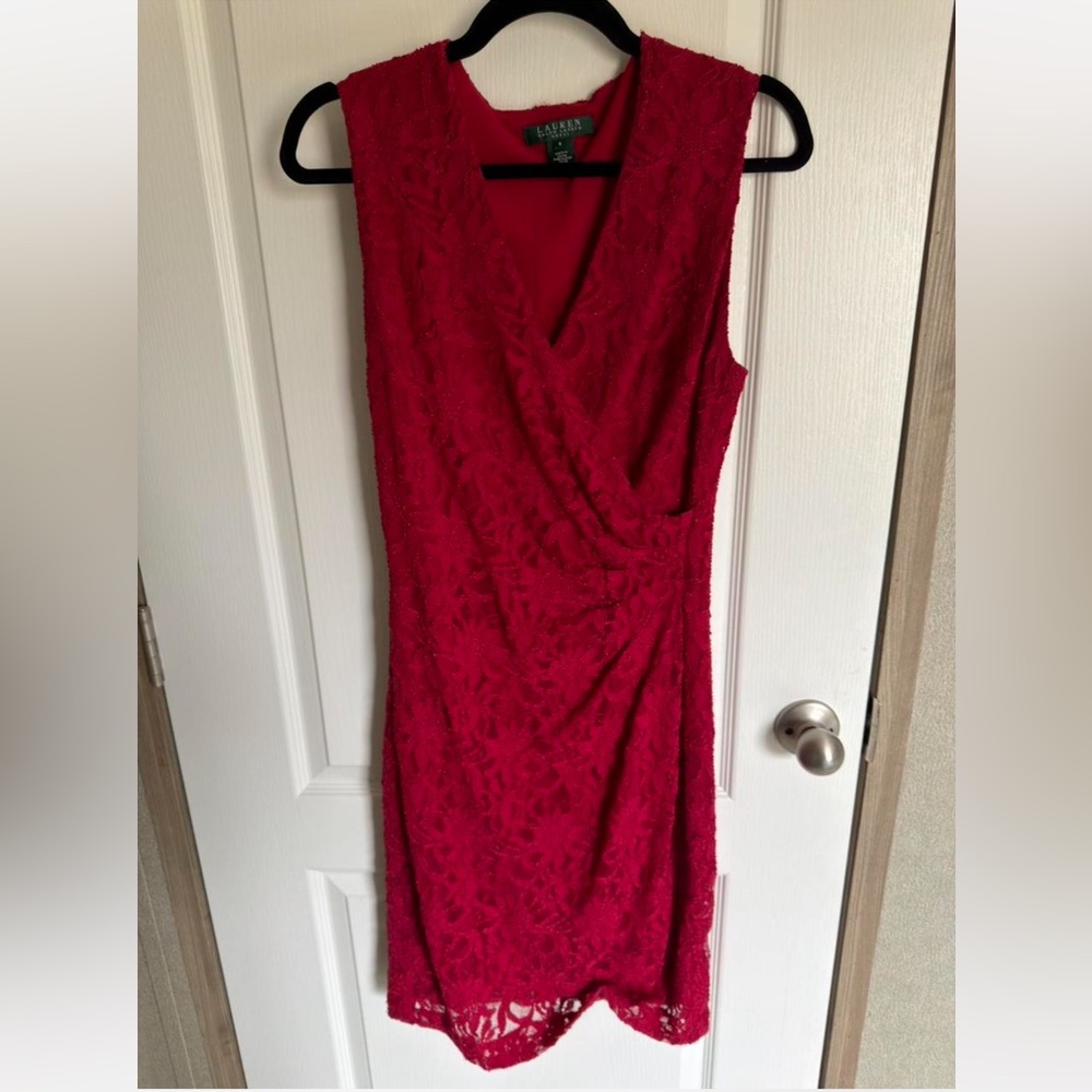 Ralph Lauren Rich Red Lace Midi Dress